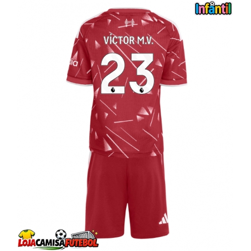 Camisa de Futebol Liverpool Victor Munoz #23 Equipamento Principal Infantil 2026-27 Manga Curta (+ Calças curtas)